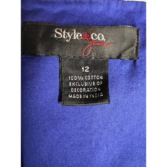 Style & Company Jeans Baby Doll Tank 12 Royal Blue Cotton Beaded Cotton - Picture 11 of 15